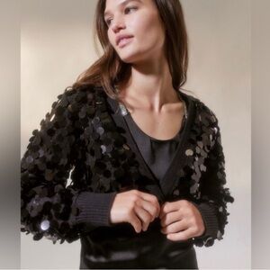 NWT UO Jumbo Sequined Cropped Cardigan Sweater, Black, Size Medium